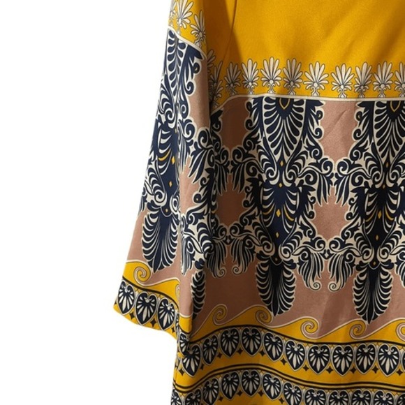 J.Crew Factory Yellow Foulard Border Print Shift Dress 3/4 Sleeve Crew Neck Mini - Picture 7 of 11